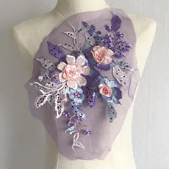 1 buc 3D Albastru Violet Roz Dantela Aplicatiile de Flori de Cusut Ornamente de Nunta Decor Pânză Aplicatiile de Dantela Tesatura