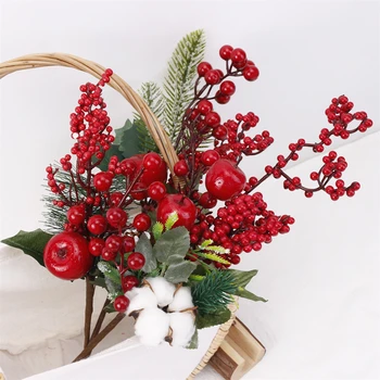 1 buc Artificiale Ramuri Roșu Stamen fructe de Padure, Ramură De Pom de Crăciun Decorare DIY Cadouri Cutii Pachetul Con de Pin Fructe Coroană de flori