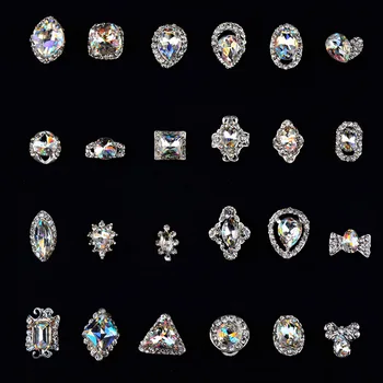 10buc/lot de Unghii Crystal Silver Stras Clar Bază de Sticlă Decoratiuni 3D Farmece Piatră de Diamant Sclipici Aliaj de Nail Art Strasuri