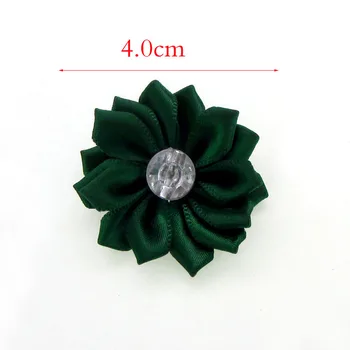 12Pcs Verde Panglica de Satin Flori cu Stras Multistrat de Tesatura Flori Aplicatii Accesorii de Cusut Nunta DIY 4.0 cm