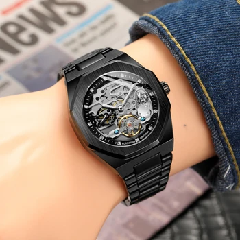 2021 noi FORSINING bărbați mechanical ceas gol negru de moda casual, lichidare automata din otel inoxidabil curea ceas FSG8202