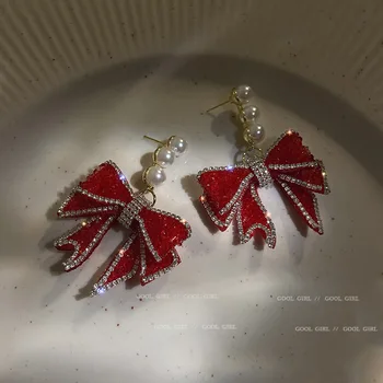 2022 Noi Argint 925 Ac Red Diamond Papion Pearl Cercei Noi Coreene Din Seul Exagerat Cercei Pentru Femei