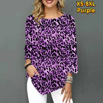 2022 Noi de Vara Femei Leopard de imprimare Topuri Gât Rotund Supradimensionat tricou Tendință de Șapte puncte Maneca Neregulate Tiv Tricou Pulover