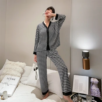 2022 Nou Stil de Primăvară Pijamale Femei cu mâneci Lungi Matase de Gheață Haine de Acasă Set de Două piese Set Pijama Femei Pijama Satin
