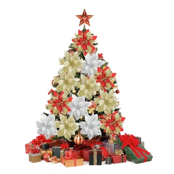 2023 Noi De Crăciun Sclipici Artificiale Poinsettia Flori Artificiale Copac Xmas Decor Pentru Acasă Petrecerea De Crăciun De Anul Nou Ornament