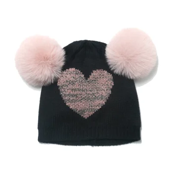 3-8Y Căciuli de Iarnă Pentru Fete Dragoste Inima Toamna Tricotate Pălărie Copil Drăguț Pompom Mingea Pălărie Copil Acopere Capul