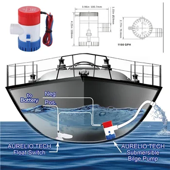 350-1100gph Pompă de Santină Electric 12/24V pentru Barca Submersibile Pompa de Apa Marină Accesorii Barca Pompa de Apa Redus de Zgomot