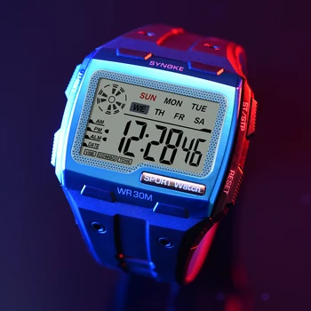 50 M Rezistent la Apă Bărbați Digital Ceas Sport 53 mm cadran SYNOKE Brand Multi-Funcțional cu LED-uri Electronice Watchs