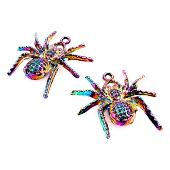 5pcs/lot Curcubeu de Culoare Aliaj de Zinc păianjenul insecte pandantiv Farmecele se potrivesc Colier de Halloween, de Crăciun pandantiv femei Bărbați bijuterii