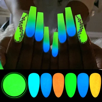 6PCS Ultrafine Fluorescente Unghii Pulbere Kit Neon Fosfor Colorate Nail Art Glitter Pigment 3D Strălucire Luminos Praf Decoratiuni
