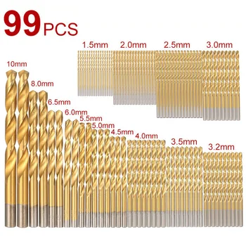 99pcs Titan Acoperit poftă de mâncare Burghiu din Oțel de Mare Viteză Direct Shank Twist Drill Bits Set de 1,5 mm-10mm Robust