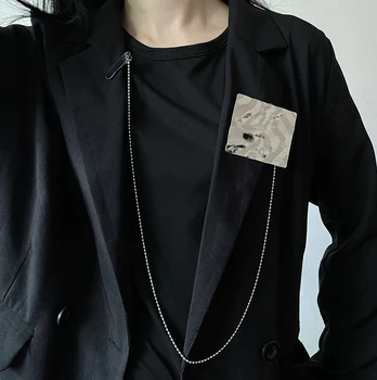 AENSOA Punk de Metal cu Lanț Lung Broșe Inima Pătrat Geometrice Guler de Camasa Clip Pin Strada Stil Brosa Costum de Pin Rever Bijuterii