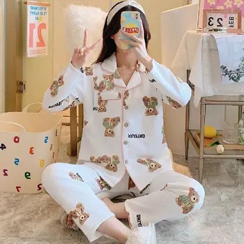 Aer Pijamale de Bumbac pentru Femeile Gravide Primavara Toamna Iarna Îngroșat Postpartum Îmbrăcăminte Alăptează Maternitate Pijama Set