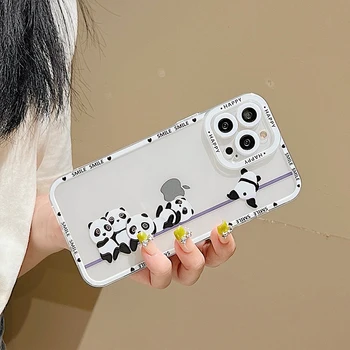 Animale Desene animate drăguț Panda Caz Clar de Telefon Pentru iPhone 14 Pro Max 13 12 11 X XS XR 7 8 Plus SE 2020 Cuplu Transparent Capac Moale