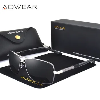AOWEAR de Lux Piața Polarizat ochelari de Soare pentru Barbati Femei de Brand Designer de Aluminiu Dreptunghi Retro Oglindă Ochelari de Soare gafas de sol