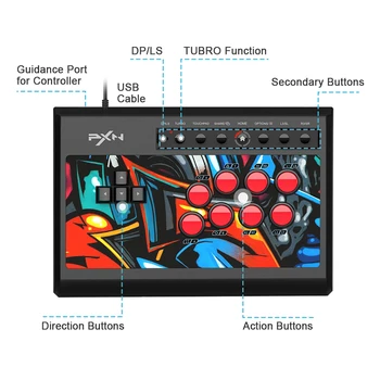 Arcade Fight Stick PXN X8 Joystick cu Fir Controler de Joc Fighting Stick pentru PC/Android/PS3/PS4/Nintendo Comutator/Xbox One/Serie