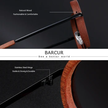 BARCUR Brand Design Retro Realizate manual Lemn Rotund ochelari de Soare Moda Polarizat Femei Ochelari de Soare Barbati UV400 Protecție