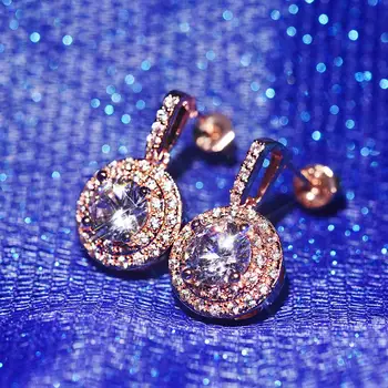 BLACK ANGEL Moda 14K Aur roz Delicat Diamant Cercel pentru Femei Argint 925 Bijuterii Fine Stud Cercei Cadou de Nunta