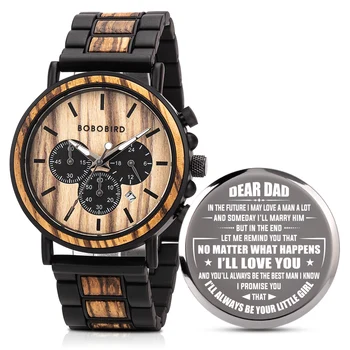 BOBO PASĂRE Personalizate Gravate Ceasuri pentru Om Lemn și Oțel Inoxidabil Combinat Cuarț Ceasuri de mana din Lemn Cadou de Ziua Tatălui