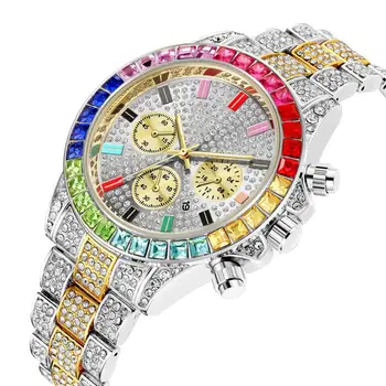 Bărbați Ceasuri de Lux de Top Regarder Plin de Oțel Diamante Calendar Unisex Cuarț Ceas de mână Pentru Bărbați Încheietura Ceas pentru Bărbați ceas
