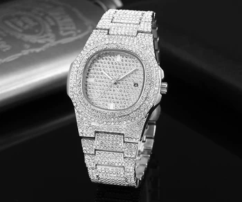 Bărbați Ceasuri Stilul Hip-Hop De Aur Cuarț Ceas De Lux Plin De Diamante Din Oțel Inoxidabil Moda Ceas Cronograf Relogio Masculino
