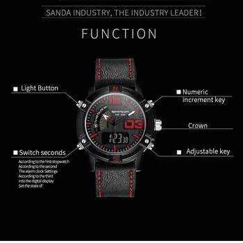 Bărbați Impermeabil Ceasuri Electronice SANDA 773 Brand de Top Barbati Sport din Piele Ceasuri pentru Bărbați Cuarț LED Ceas Digital 2020