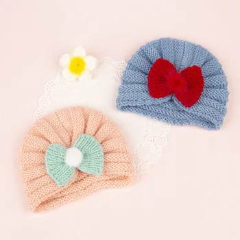 Calde de Toamna Iarna pentru Copii Turban Pălărie Arc Copilul Knit Beanie Hat pentru Fete Accesorii pentru Sugari Capota Copii Capac Nou-născut Pălării