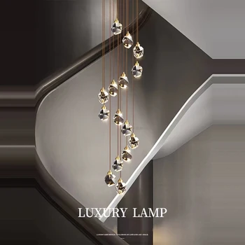 Candelabru de Iluminat Moderne de Lux CONDUS de Cristal Candelabru Corpuri de Iluminat Rotunde de Cristal Minge de Sticlă Plafon Lumina Scara Lunga