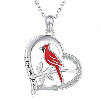 Cardinalul Inima Colier Argint 925 Pasăre Roșie Spirituală Memorial de Bijuterii pentru Femei, atunci Când Cardinalii Apar Îngerii sunt Aproape