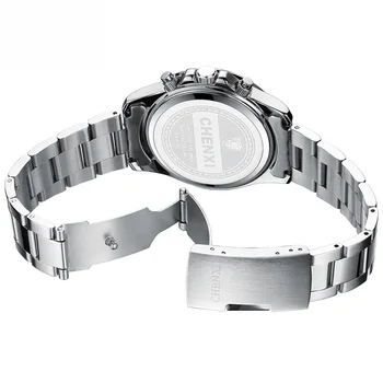 CHENXI Brand Bărbați Ceas Sport Cronograf Negru de Argint din Oțel Inoxidabil Rezistenta la Apa Ceas de mana Barbati Mulit Funcție de Calendar