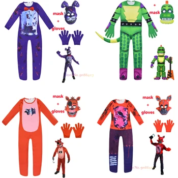 Copii Băieți Fete Fnaf Freddy Halloween Cosplay Costum Amuzant Petrecere Carnaval Costum Salopeta, Masca, Manusile Tinuta