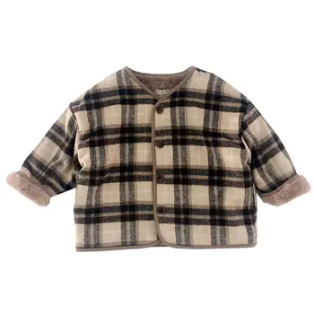 Copii de Lână Carouri Plus Groasă Haină de Catifea coreea Toamnă Iarnă 2022 Băieți Fete Iepurele de Catifea Single-breasted Cotton Jacket