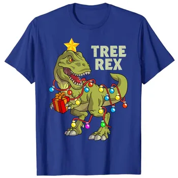 Crăciun Dinozaur Copii Baieti Barbati Lumini De Crăciun Copac Rex T-Shirt