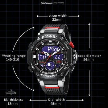 Cuarț Ceasuri de mana Sport SMAEL Militar Armata Ceas Deșteptător Dual Display LED Ceas Electronic 8069 Impermeabil Ceasuri Pentru Barbati