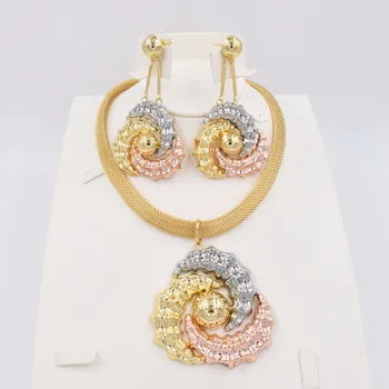 De înaltă Calitate Dubai Aur 3color Set de Bijuterii Pentru Femei africane mărgele moda bijuterii set colier cercei bijuterii