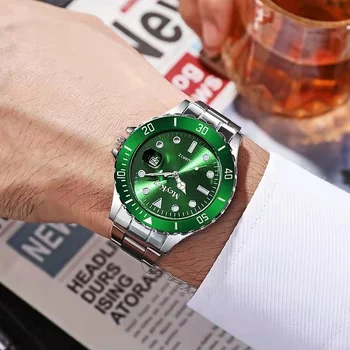 De înaltă calitate moda casual bărbați cuarț ceas bandă de Oțel Ceas cu Calendar Verde de apă wok Fantomă barbati Sport de afaceri cuarț ceas