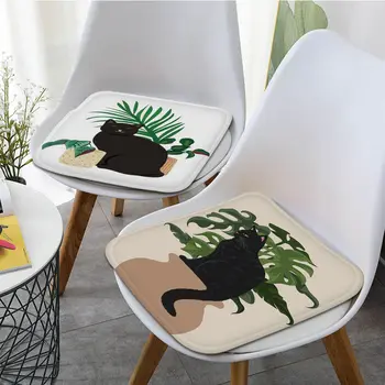 Desen animat Pisică Neagră Și Plante Anime Patru Sezoane Scaun Perna Moale de Birou Scaun Auto Confort Respirabil 45x45cm Perna de pe Canapea