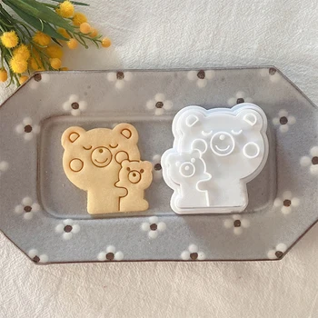 Desene animate Drăguț Urs Cookie Cutter 3D de Dragoste în Formă de Urs Apăsarea Ștampila Ștanțată Plastic Cookie Mucegai DIY Fondant Tort de Decorare Instrument