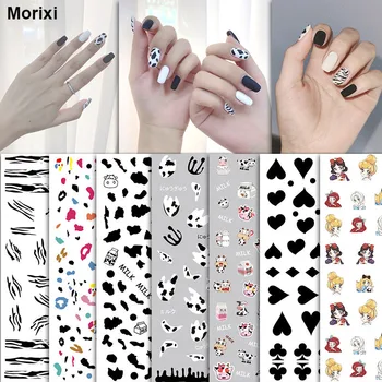 Desene animate nail art sticker auto adezive accesorii manichiura pentru fete lapte de vacă inima poker alb negru de unghii benzi YJ006