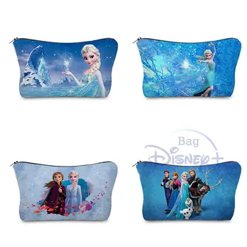 Disney Frozen Femei Imprimate Sac De Cosmetice Elsa Copil Borsetă Animație Travel Organizer Albastru Sac De Machiaj Fată Caz Creion