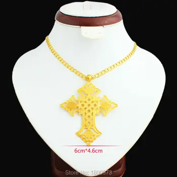 DOUĂ DESIGH Nou la Modă Etiopian Isus Crucea Pandantiv Aur de 24K Culoare Crucea Pandantiv Colier Bijuterii Pentru Femei, Articole Religioase