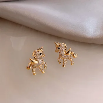 Drăguț Cristal Unicorn Stud Cercel Rafinat Animale Mici Cercei Stud Femei Fete Petrecere Moda Bijuterii Cadouri 2020 Nou