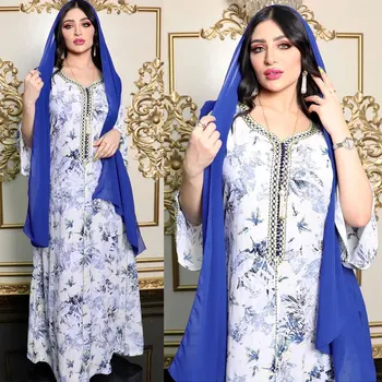 Elegant Florale De Imprimare Rochie Musulman Femeile Arabe Abaya 2022 Vestidos Dubai Turcia Moroccon Caftan Haine Islamice India Halat Rochie