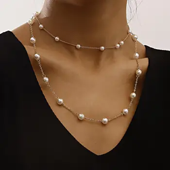 Elegant Neregulate Alb Imitații de Perle Colier Clavicula Lanț Moda Stratificat Colier pentru Femei Bijuterii de Nunta 2021 Noi