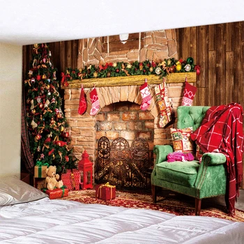 Familia de Crăciun decorativ de imprimare poliester blocare psihedelice scena Posmian pom de Crăciun semineu fundal pânză tapiz