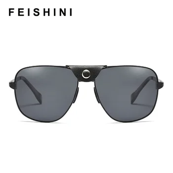 FEISHINI Negru ochelari de soare Femei Vintage din Metal de Înaltă Calitate Scut Clar ochelari de Soare Polarizat Bărbați Protectie UV