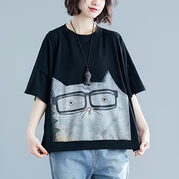 Femei Bumbac Casual T-shirt New Sosire 2021 Vară Stil coreean O-gât de Desene animate de Imprimare Vrac de sex Feminin Topuri Teuri B1149
