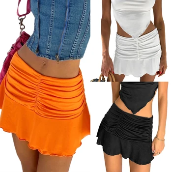 Femei Casual Tiv Cutat Fusta,Culoare Solidă Talie Elastic Fusta Scurta,Negru/ Alb/ Orange Young Stil Fusta Subțire De Vară 2021