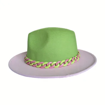 Femei Roz verde Verde Mozaic Fedora Pălărie Unisex Barbati Femei Panama Pălărie stil Britanic Trilby Petrecere Formală Panama Capac