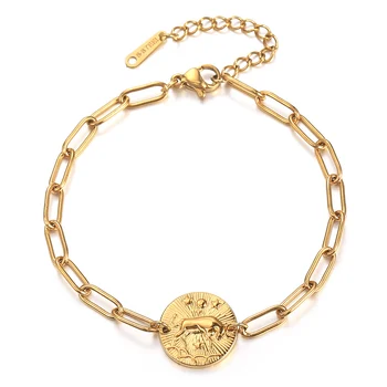 Femei Vintage Semn Zodiacal Bratari 12 Constelații Coin Charm Agrafă Link-ul Lanț Reglabil Cadou de Logodnă DB334